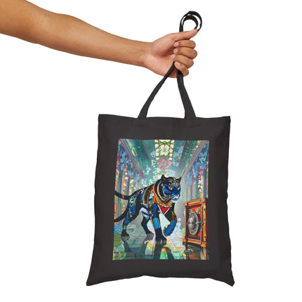 Cyber Panther's Hunt Cotton Canvas Tote Bag