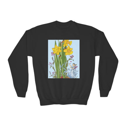 Daffodil Fairy Youth Crewneck Sweatshirt – Springtime Magic & Vintage Charm