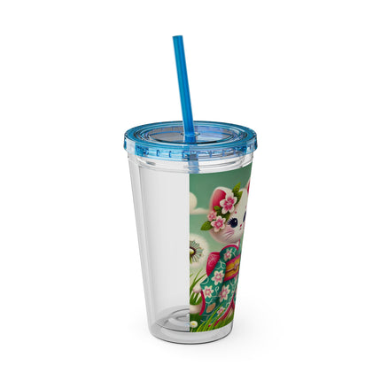 Geisha Kitten and the Dandelion Wish Sunsplash Tumbler with Straw, 16oz
