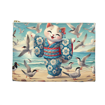 Geisha Kitten by the Seaside Accessory Pouch – Coastal Whimsy & Serene Grace