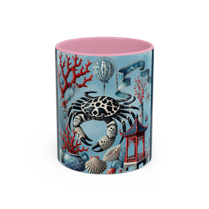 Spotted Crab & Pagoda Colorful Mug – Mystical Ocean & Asian Harmony