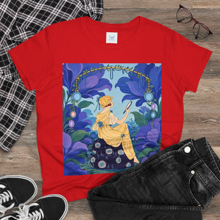 🪞🌺 The Enchanted Garden Mirror Cotton Tee – Art Deco Fashion Whimsy