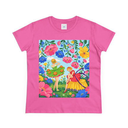 🌸🧚 The Fairies In The Flower Garden Cotton Tee – Art Deco Floral Whimsy