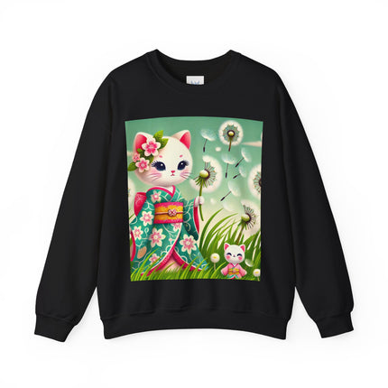 Geisha Kitten and the Dandelion Wish Heavy Blend™ Crewneck Sweatshirt