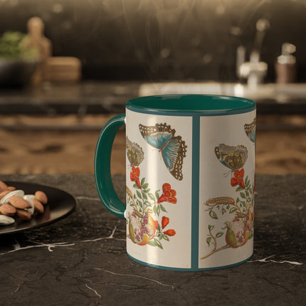 Blue Butterflies and Pomegranate by Maria Sibylla Merian Colorful Mugs, 11oz