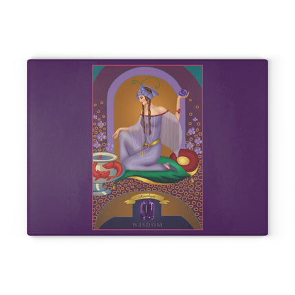 February & Amethyst Zodiac Glass Cutting Board