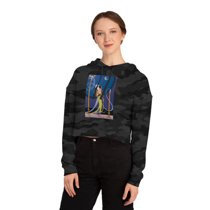 Smoke and Secrets: A Glamorous Encounter in Prohibition Era Women’s Cropped Hooded Sweatshirt