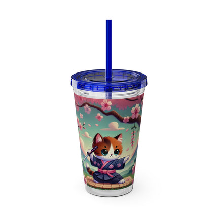 Samurai Kitten Sunsplash Tumbler with Straw, 16oz