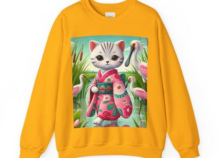 Geisha Kitten Strolls Among the Spoonbills  Unisex Heavy Blend™ Crewneck Sweatshirt