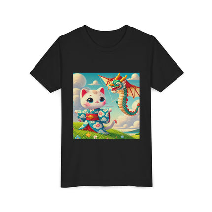 Geisha Kitten and the Dragon Kite Youth Short Sleeve Tee