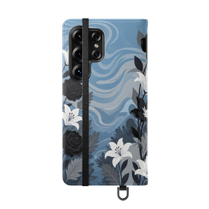 🖤🤍 The Lady Of The Black Rose Garden Flip Case – Art Deco Floral Elegance