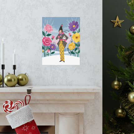 🌸🐇 The Lady Of The Winter Rabbit Garden Matte Vertical Poster – Art Deco Floral Fashion
