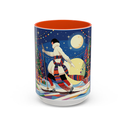 🌙🎿 The Moonlit Christmas Skier Colorful Mug – Whimsical Holiday Fantasy