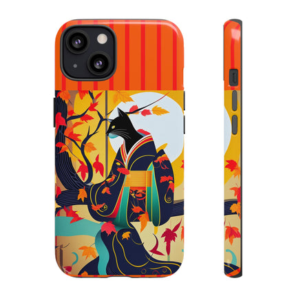 Black Cat in Kimono Phone Cases