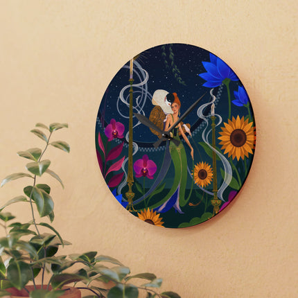 🌻🌙 The Midnight Sunflower Garden Acrylic Wall Clock – Art Deco Floral Fantasy