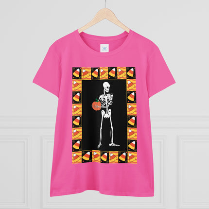 Candy Corn Skeleton Women's Midweight Cotton Tee