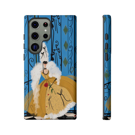 🎭🌹 The Lady At The Masquerade Gates Phone Case – Art Deco Fashion Illustration