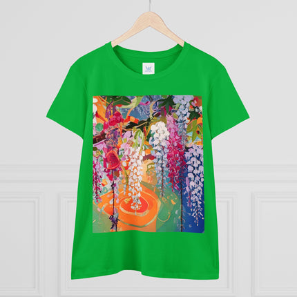 Women's Golden Wisteria Print Midweight Cotton Tee