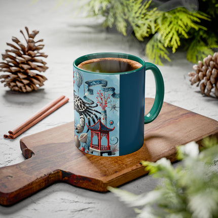 Spotted Crab & Pagoda Colorful Mug – Mystical Ocean & Asian Harmony