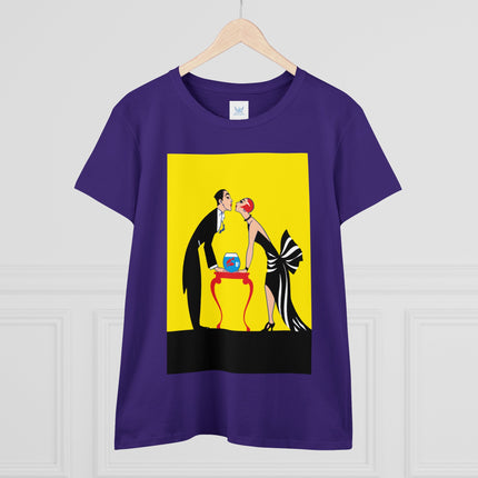 Moment of Elegance: A Passionate Embrace Amidst Golden Splendor Women's Midweight Cotton Tee