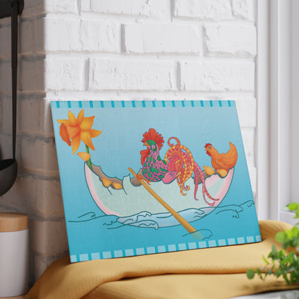 A Rooster's Seafaring Adventure Glass Cutting Board