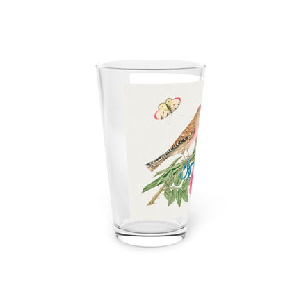 Birds on Bouquet with Tulip, Rose, Snapdragons, and Butterflies Glass, 16oz
