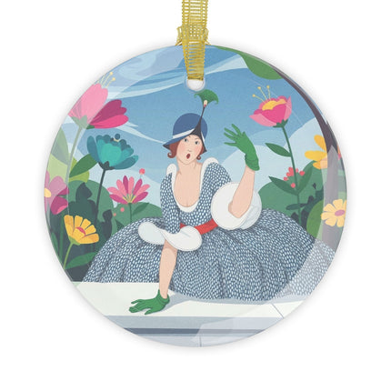 🌸🌿 The Lady Of The Secret Garden Glass Ornament – Art Deco Botanical Elegance