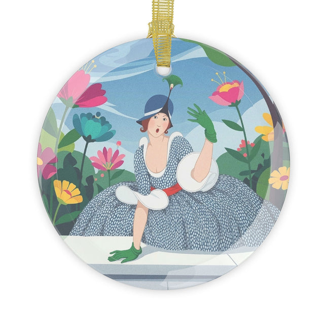 🌸🌿 The Lady Of The Secret Garden Glass Ornament – Art Deco Botanical Elegance