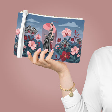 🌸🖤 The Striped Orchid Promenade Clutch Bag – Art Deco Floral Fashion
