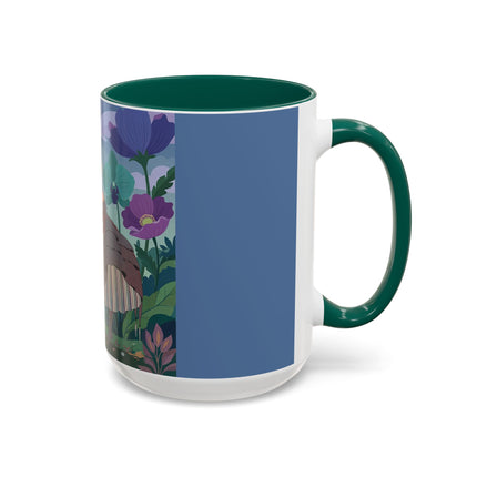 The Lady And The Enchanted Heron Colorful Mugs – Art Deco Botanical Elegance
