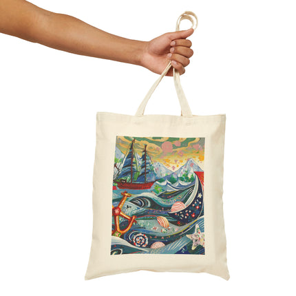 Nautical Patterns Cotton Canvas Tote Bag