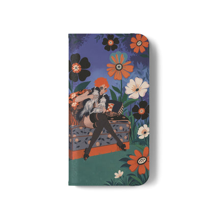 🌺🐈 The Lady Of The Midnight Garden Cat Flip Case – Art Deco Floral Fantasy