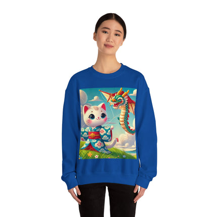 Geisha Kitten and the Dragon Kite Heavy Blend™ Crewneck Sweatshirt