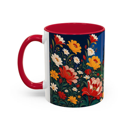 🌺🐦 The Enchanted Birdcage Garden Colorful Mug – Art Deco Floral Fantasy