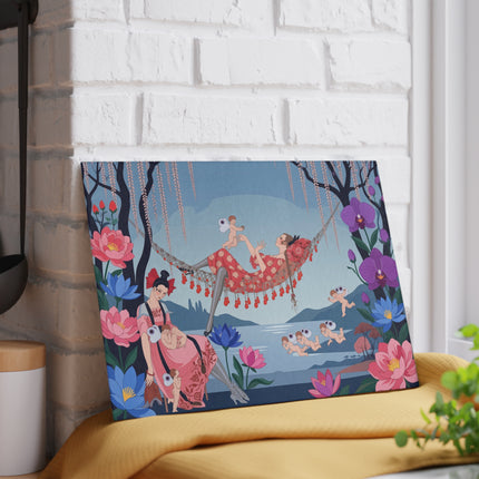 🌸🪽 The Garden Of Little Cupids Glass Cutting Board – Art Deco Floral Fantasy