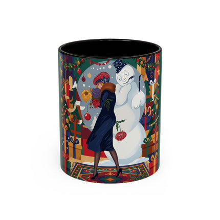 ☃️🎄 The Snowman's Christmas Companion Colorful Mug – Art Deco Holiday Fantasy