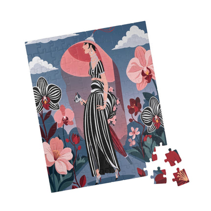 🌸🖤 The Striped Orchid Promenade Puzzle – Art Deco Floral Fashion