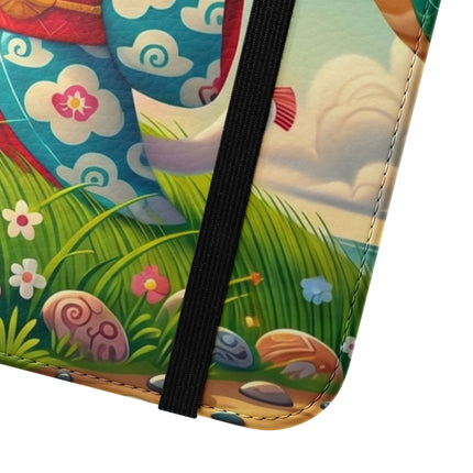 🪁🐉 Geisha Kitten and the Dragon Kite Flip Case – Joyful Flight & Dragon Spirit