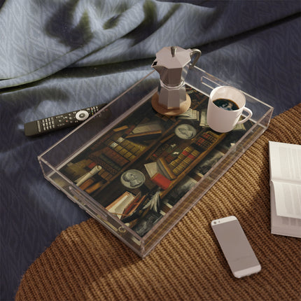 Trompe l'oeil of a Collector's Study by Charles Bouillon Acrylic Serving Tray