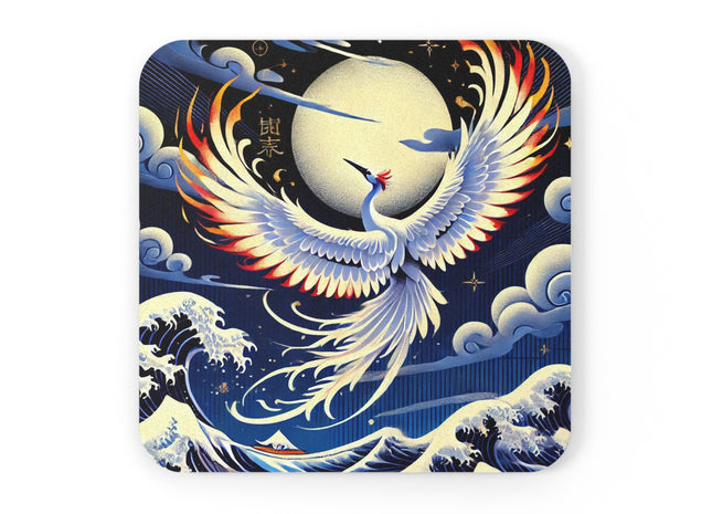 Majestic White Crane Cork Back Coaster