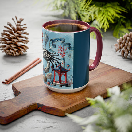 Spotted Crab & Pagoda Colorful Mug – Mystical Ocean & Asian Harmony