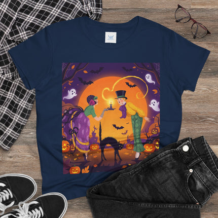 🎃🕯️ The Midnight Halloween Greeting Cotton Tee – Vintage Halloween Charm
