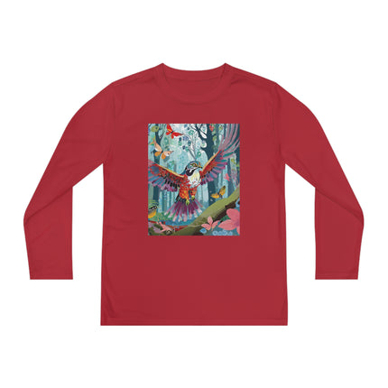 A Colorful Raptor Youth Long Sleeve Competitor Tee – Dino Adventure & Forest Wonder