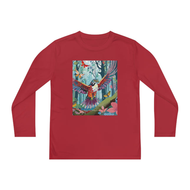 A Colorful Raptor Youth Long Sleeve Competitor Tee – Dino Adventure & Forest Wonder