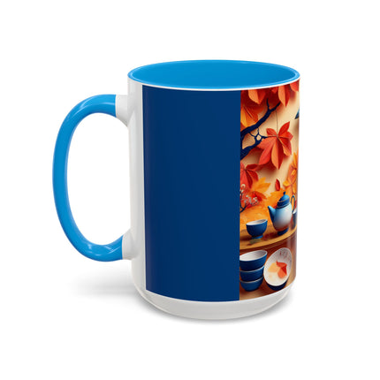 Blue Jay at an Autumn Tea Ceremony Colorful Mugs (11oz, 15oz)