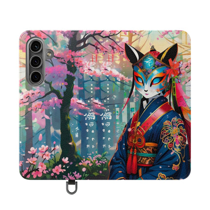 🦊⚔️ Cyberpunk Samurai Maiden Flip Case – Neon Grace & Warrior Courage