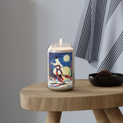 🌙🎿 The Moonlit Christmas Skier Scented Soy Candle – Whimsical Holiday Fantasy