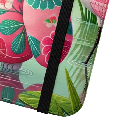 🦩🌸 Geisha Kitten Strolls Among the Spoonbills Flip Case – Serene Grace & Marshland Wonder