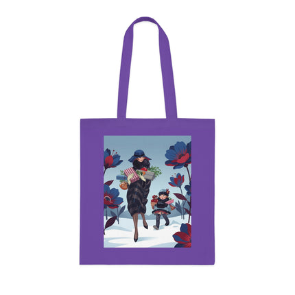 🎁🌺 The Christmas Gift Garden Stroll Cotton Tote Bag – Art Deco Holiday Elegance