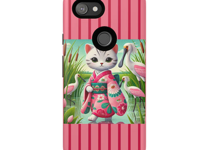 Geisha Kitten Strolls Among the Spoonbills Phone Cases